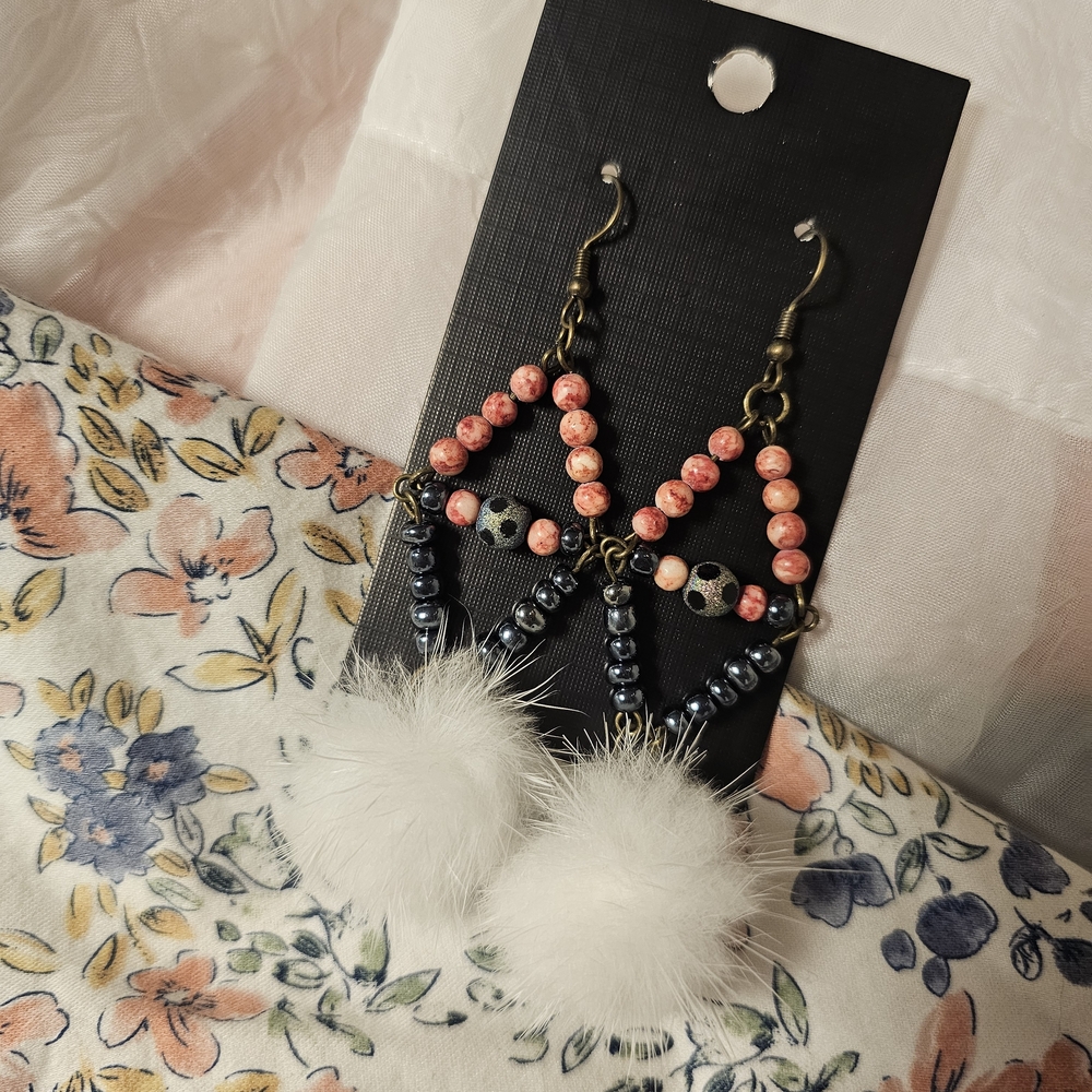 Elegant Pink and White Beaded Earrings